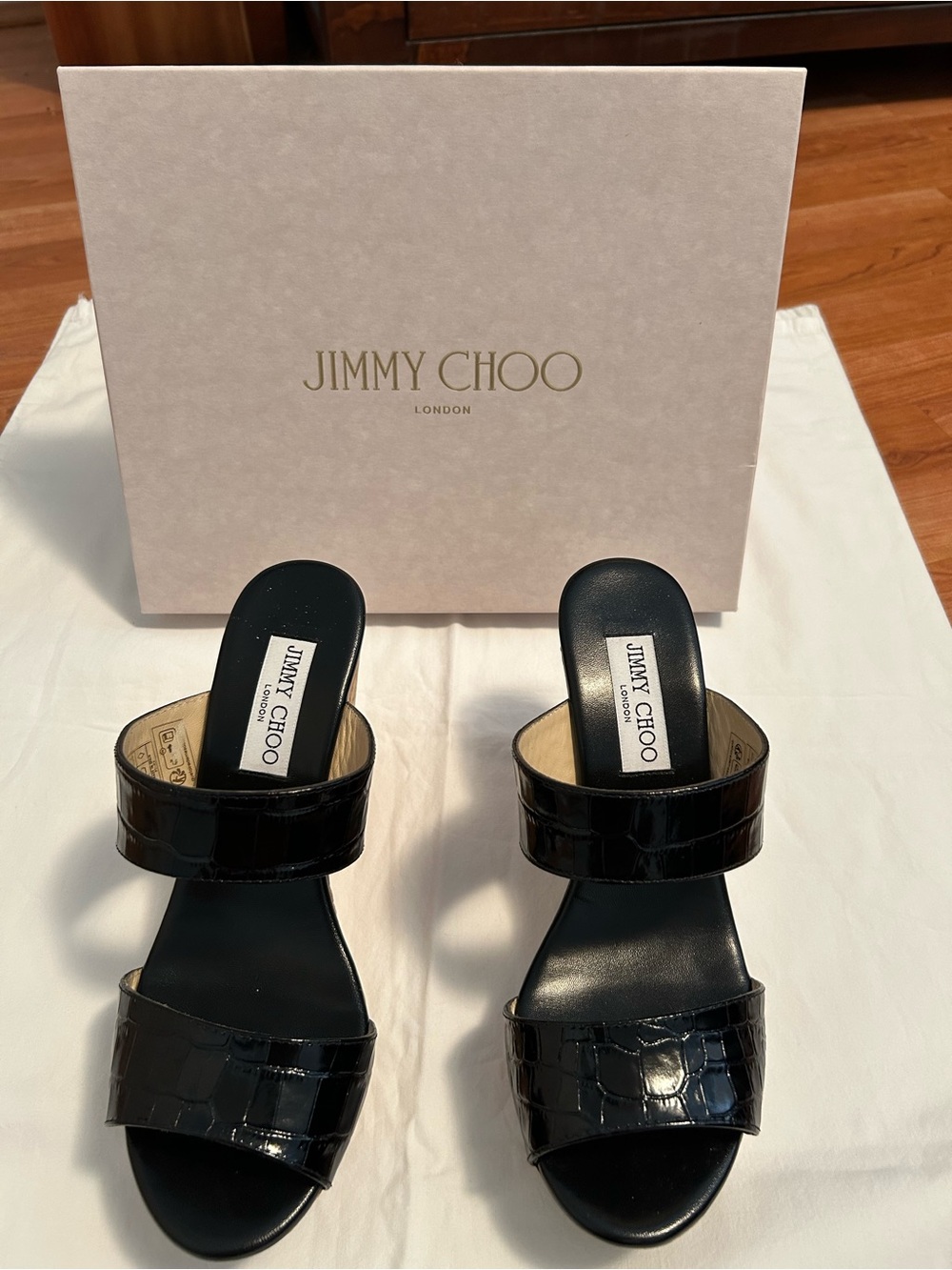 Jimmy Choo Black Parker 100 Croc-Embossed Leather Heels
